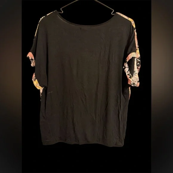 Maurices Floral V-Neck Top - Black, Pink, Yellow - Picture 2 of 3